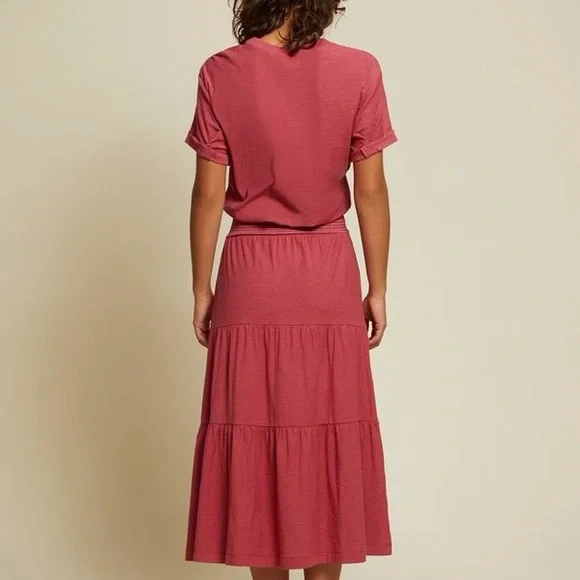 Nation LTD Los Angeles Martine Midi Dress Short Sleeve Tiered Pink 100% Cotton M - Picture 3 of 8